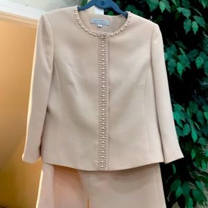 Tahari Cream Pearl-Embellished Dress